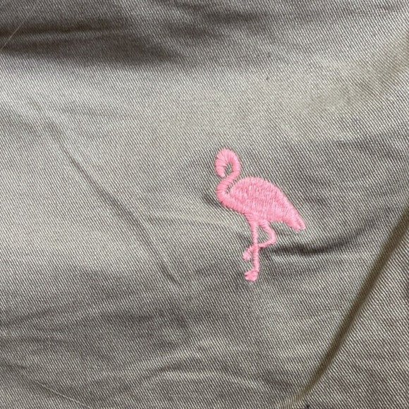 Old Navy Pink Flamingo Chino Shorts Tan & Pink embroidery ladies size 4 preppy - Picture 3 of 9